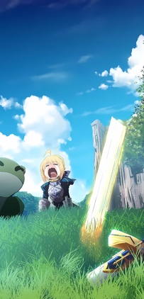 Fate系列Saber草地大哭青蛙搞笑表情包风格手机壁纸